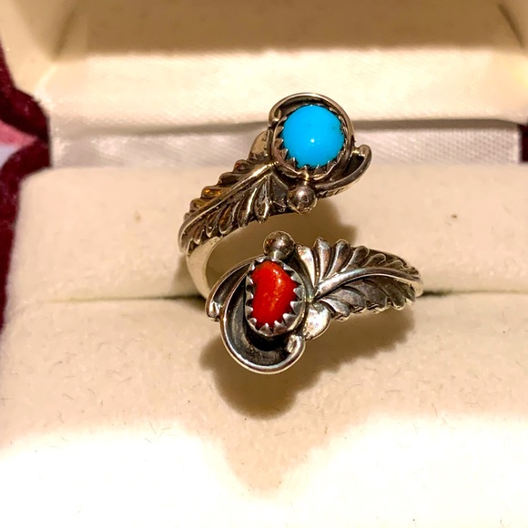 Native American Navajo turquoise and red coral - Picture 2 of 10